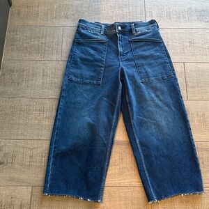 Lucky Brand Legend Dark Blue wide leg Cropped Jeans with Frayed Hem